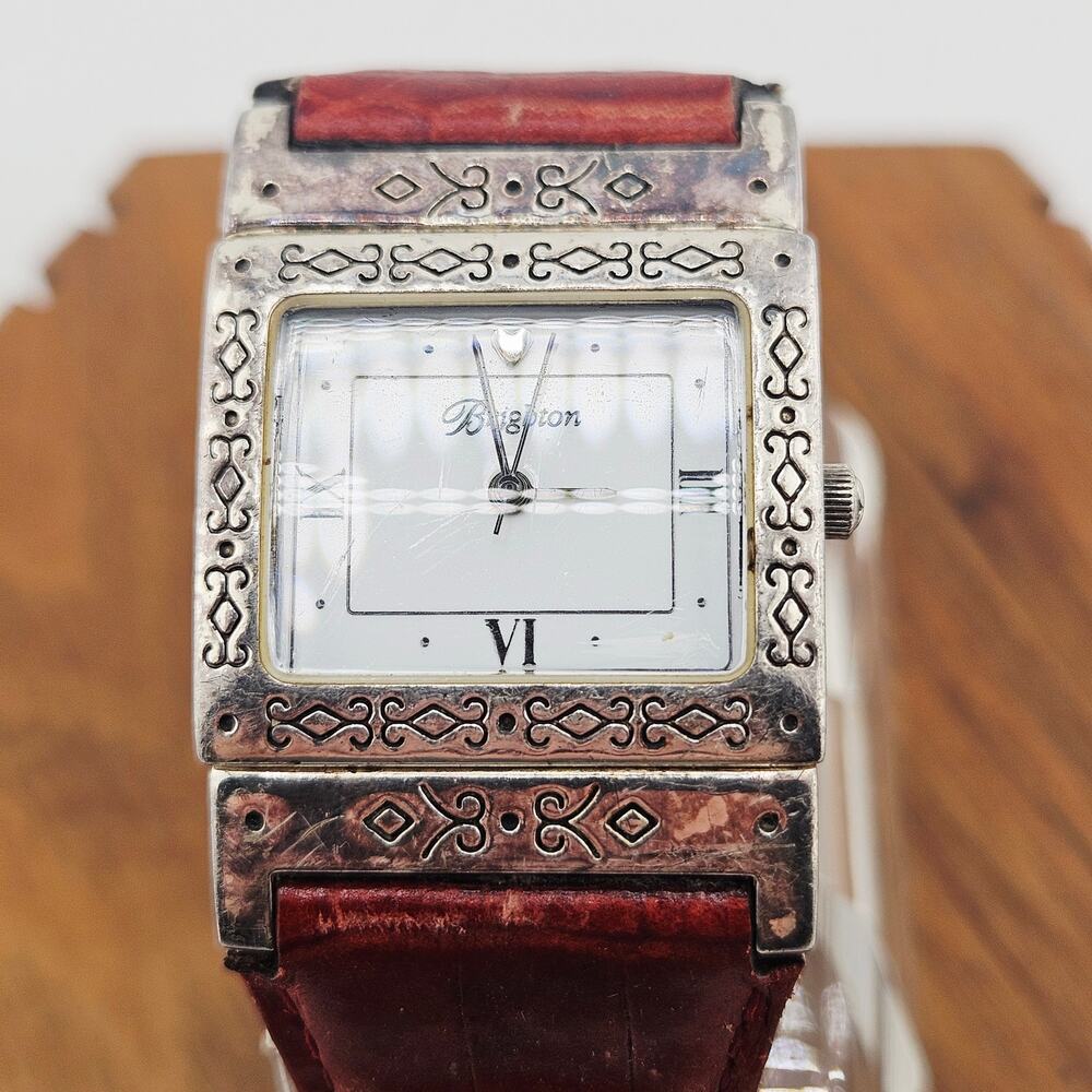 Brighton Plymouth Artsy Square Dial Watch Brown Leather Brand Bohemian Western - Picture 2 of 7